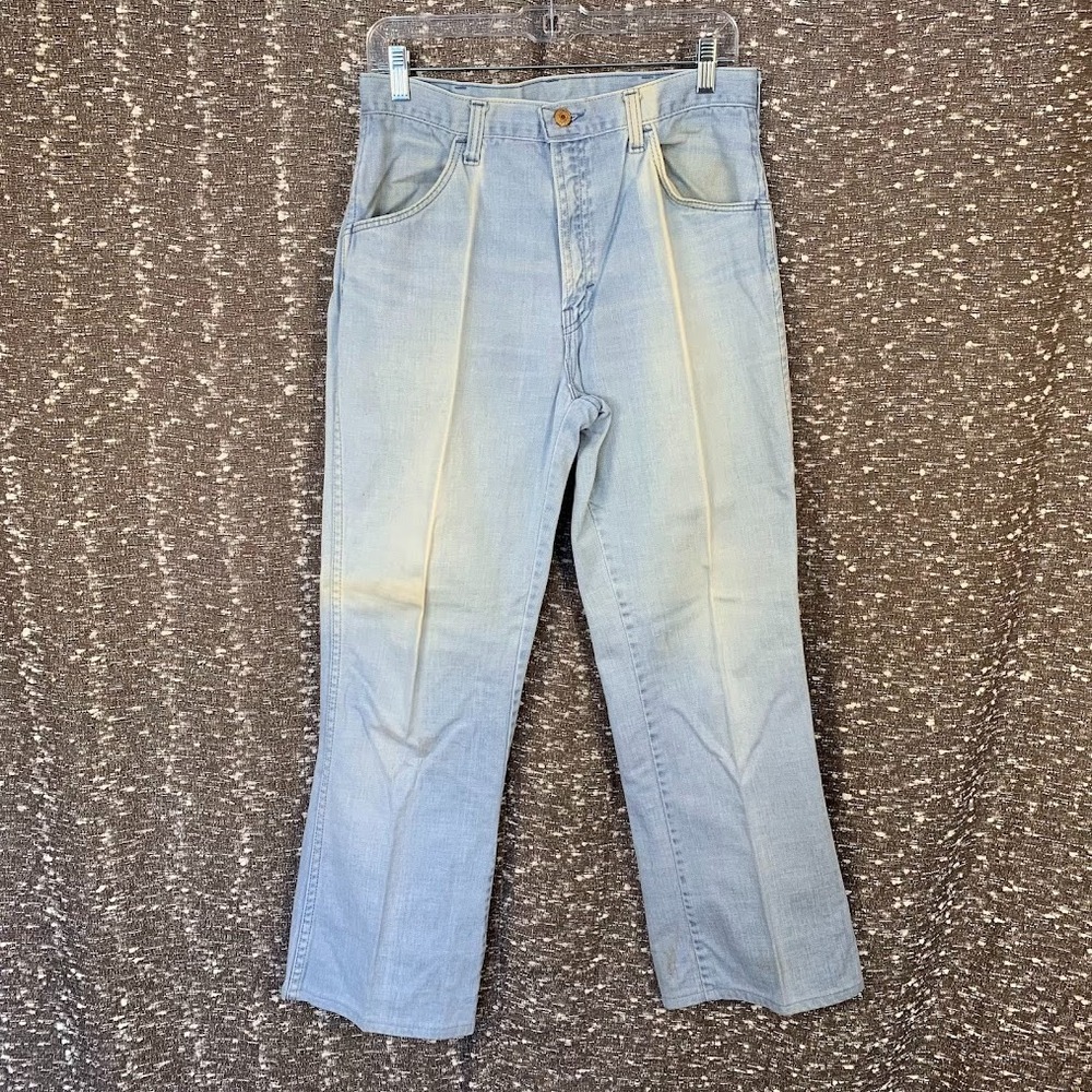 Vintage Mr Leggs Bell Bottom Distressed Light Blue Jeans 42 Talon Zip 4 Pocket
